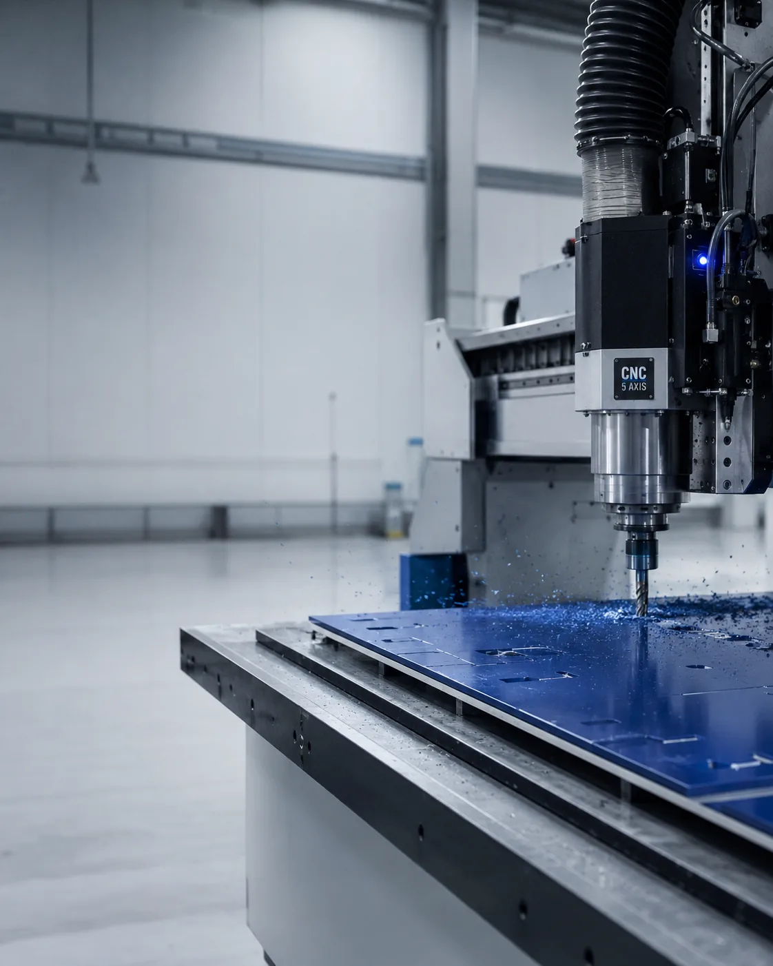Fresadora CNC de 5 ejes mecanizando panel de composite